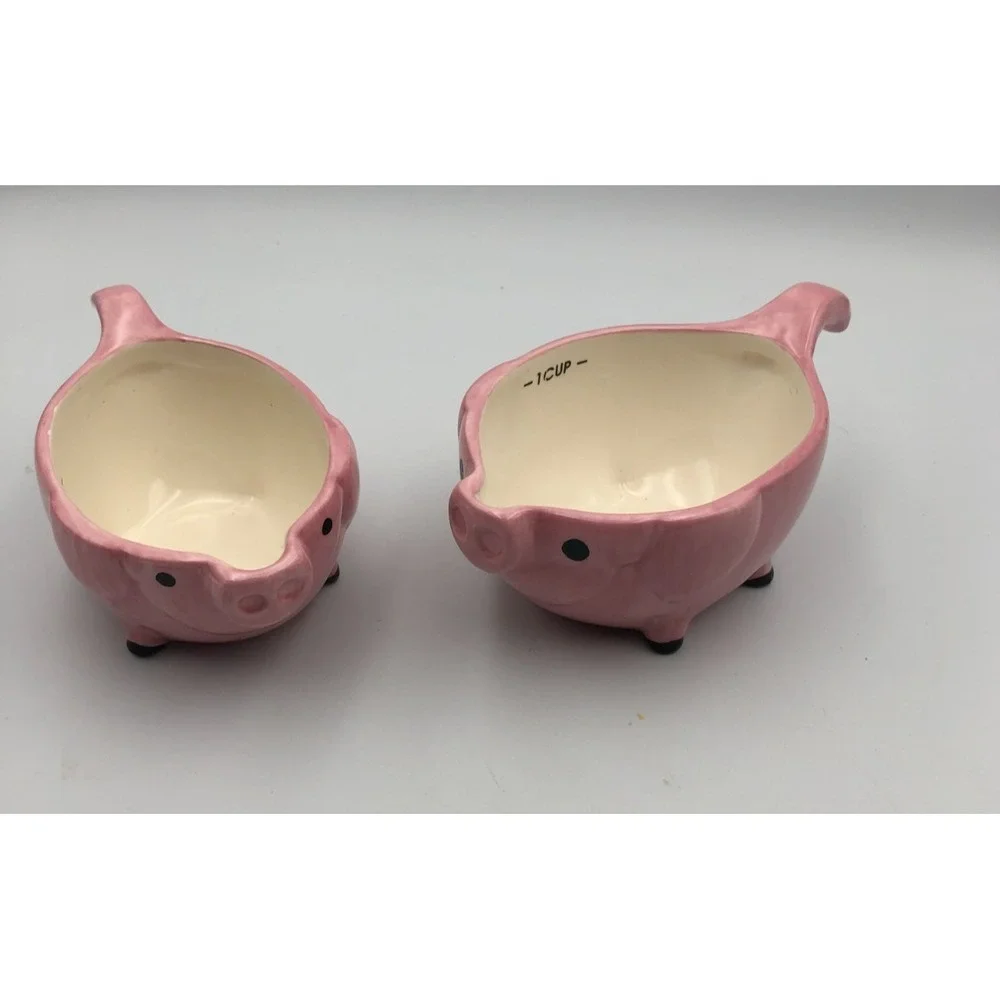 2 Nesting Stacking Pig Measuring Bowls 1 Cup, 1.5 Cup Replacement Pink Ceramic
